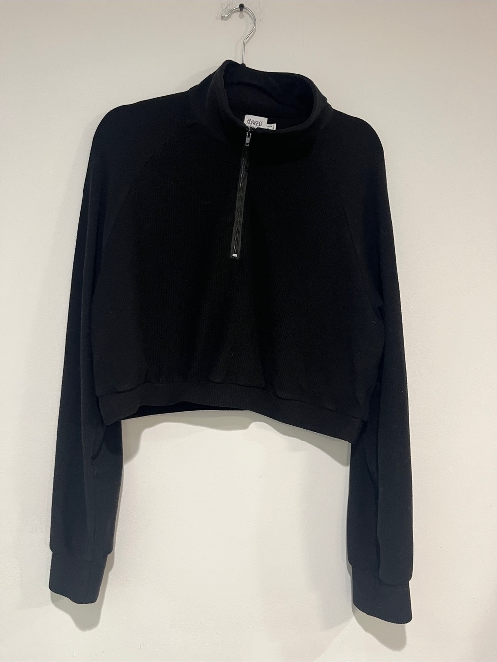 Princess Polly Black Cropped Half-Zip Sweatshirt